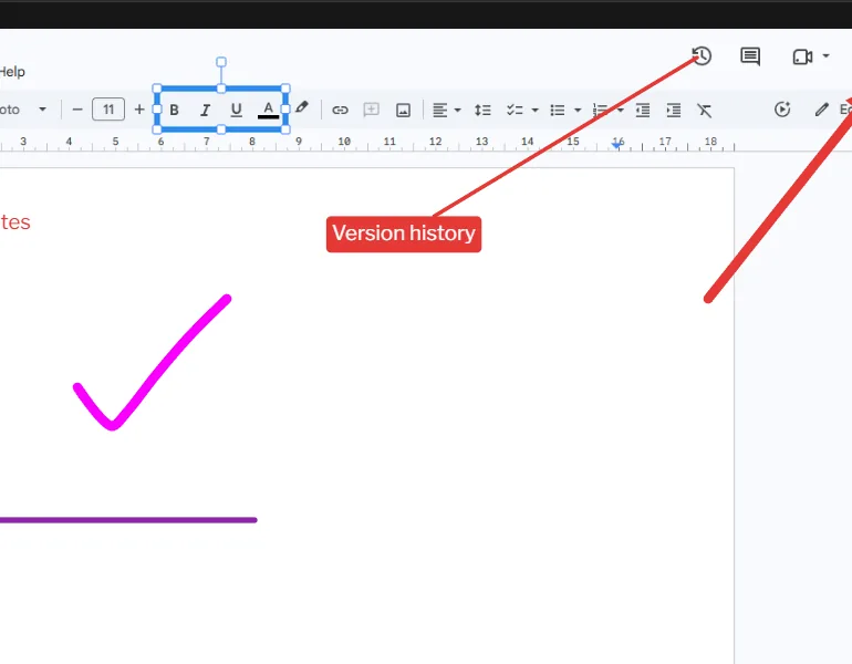 A selected box with resize handles among other editable marks